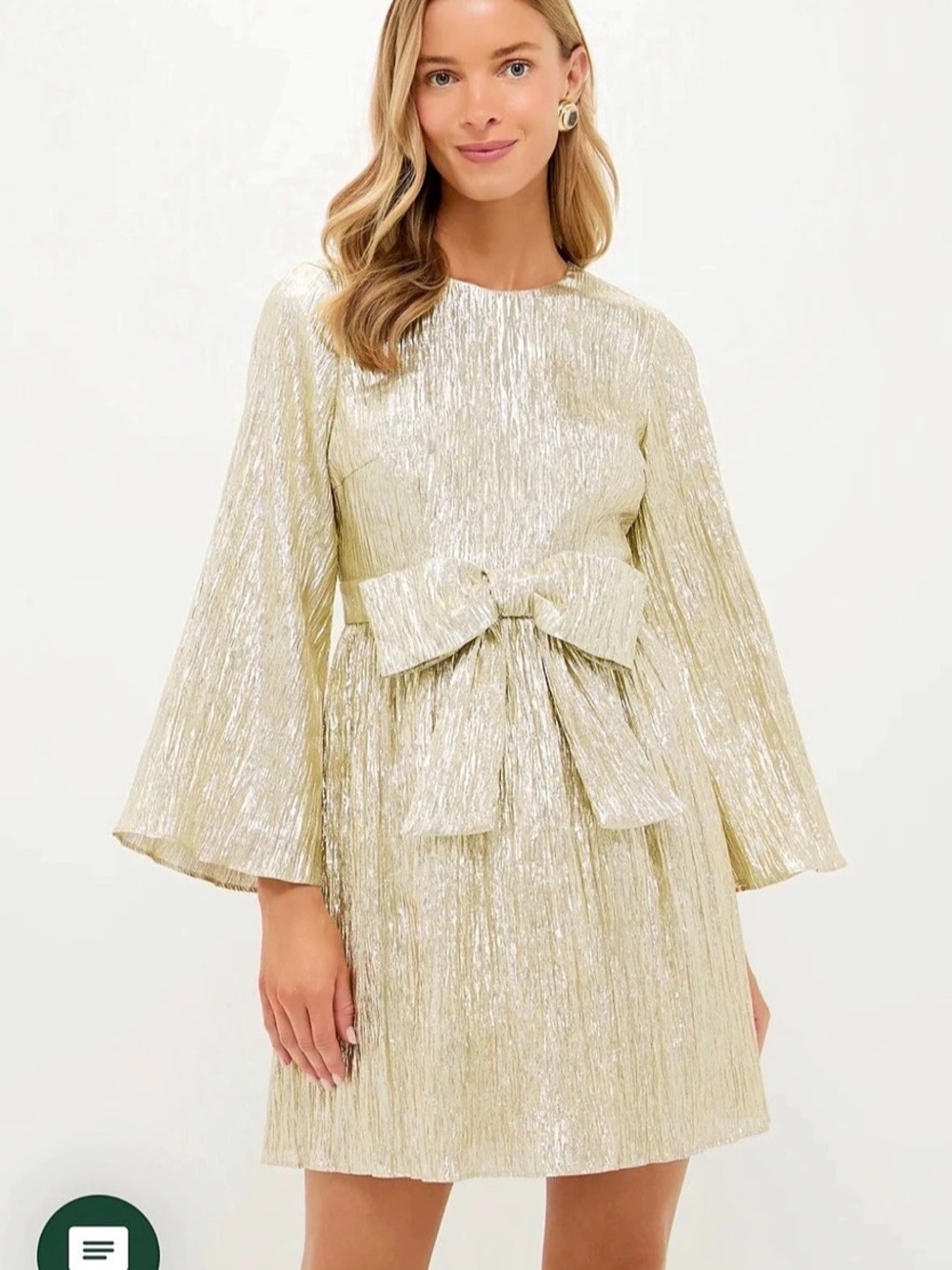Hyacinth House Gold Plisse Carol Bow Mini Dress in Gold